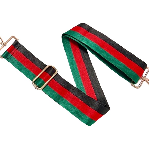 AH-DORNED Guitar-Style Purse Strap Black/Red/Green Striped - Picture 6 of 7